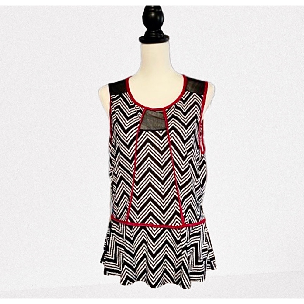 Céline by Champion Chevron Sleeveless Tunic Top – Sheer Mesh Cutouts, Size M/L